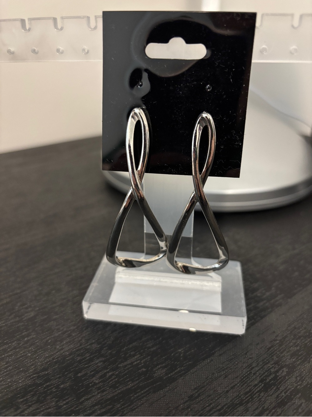 Vintage Loop Drop Earrings in Shiny Silver Tone